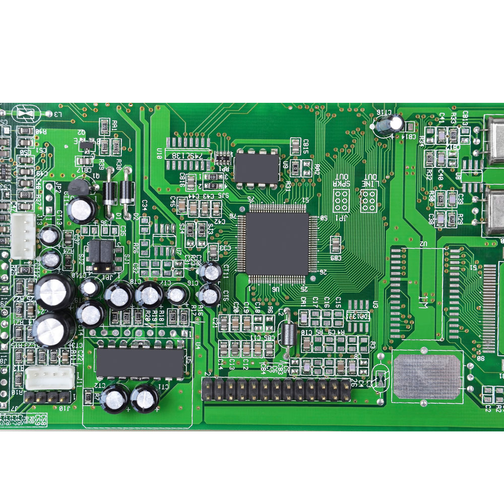 Printed computer motherboard with microcircuit, close up